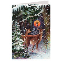 Glittered Deer in Forest Christmas Card ~ England